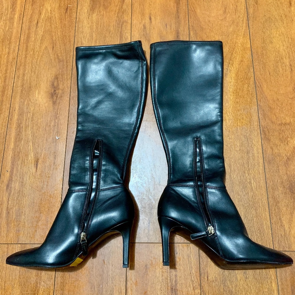 Nine West stiletto heeled black faux leather boots size 7